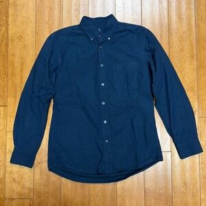MUJI Button Down Shirt Mens S Navy Cotton Long Sleeve Oxford Minimalist